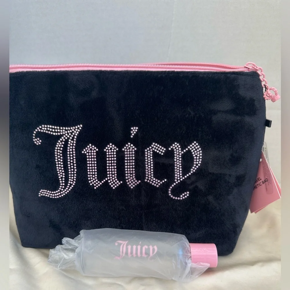 Juicy Couture Black and Pink Cosmetic Bags with Rhinestone Embellishments